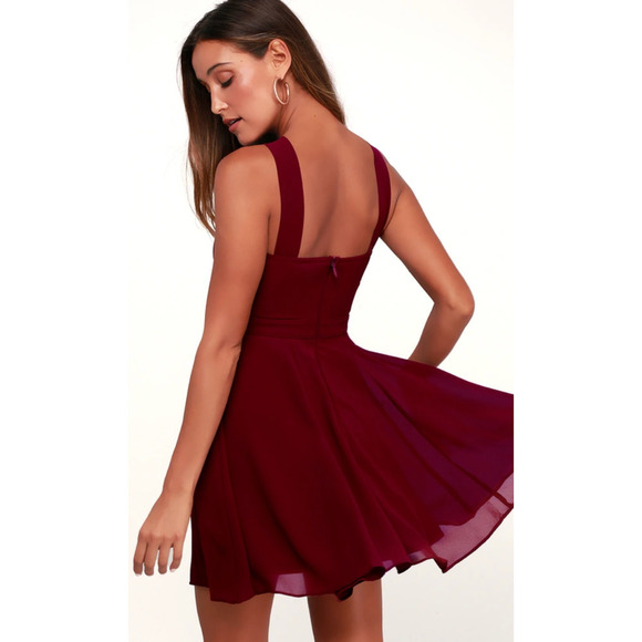 Lulu's Forevermore Burgundy Skater Dress Extra Small - Picture 7 of 7